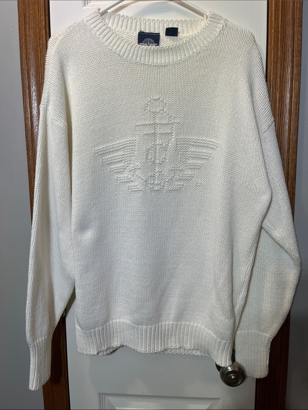 Vintage Dockers 100% Cotton White Crewneck Logo Sweater Nautical Anchor Men’s S